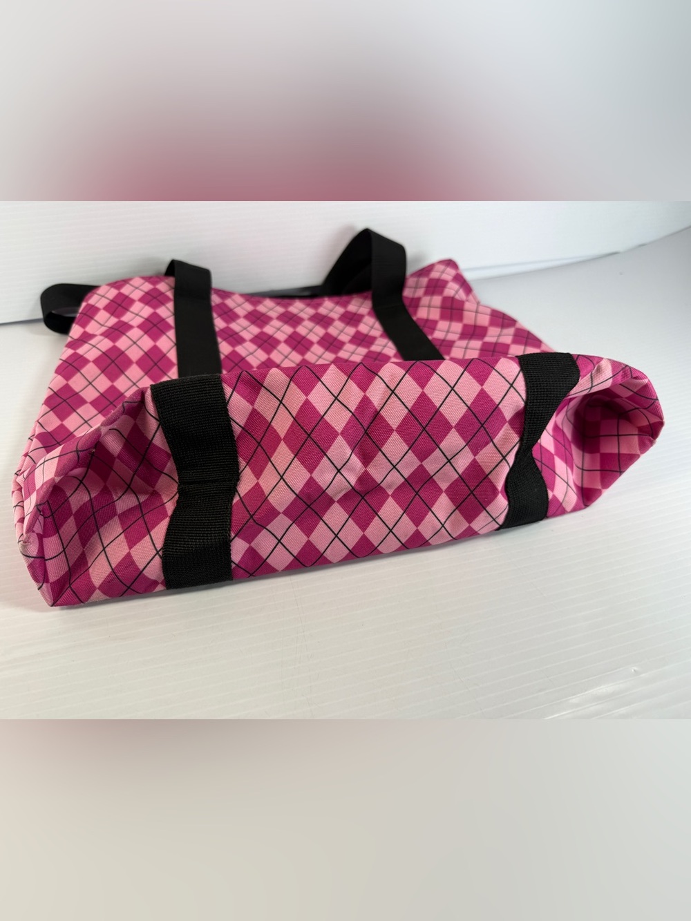 Dickies Pink Argyle Pattern Tote with Black Straps - Picture 8 of 9